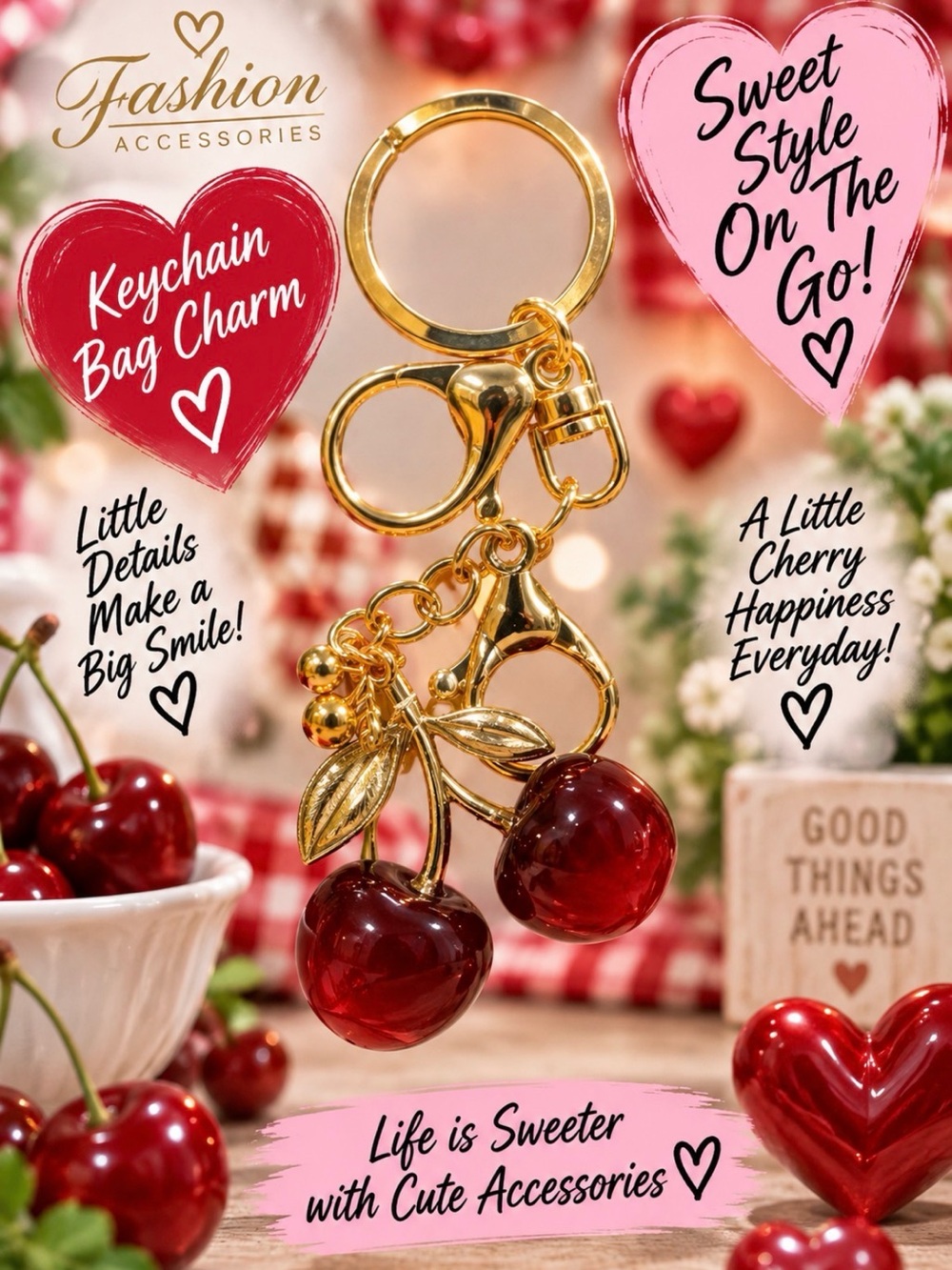 Cherry Keychain Bag Charm - Red